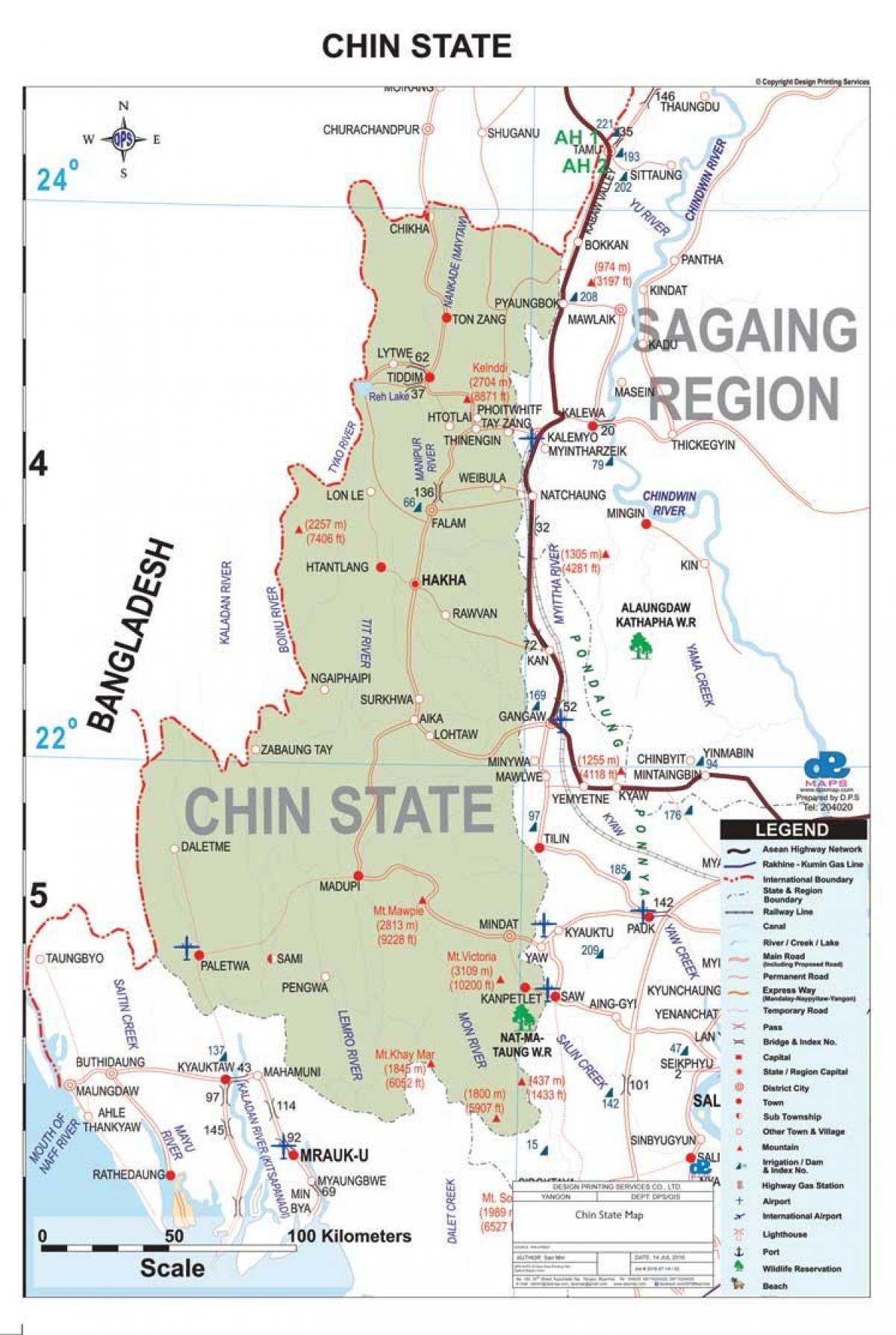 Mappa di stato chin Myanmar