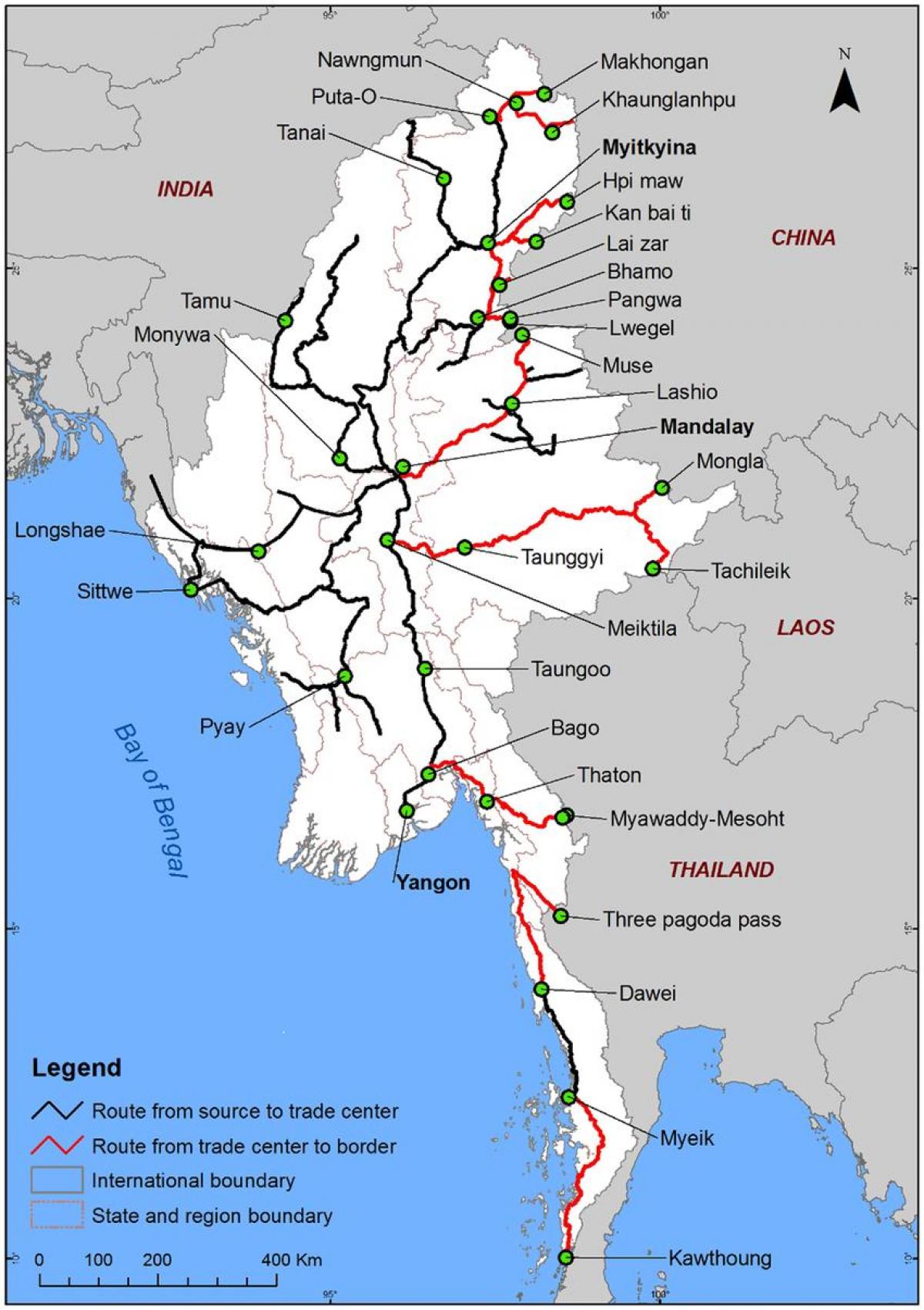 Myanmar mappa stradale di dettaglio